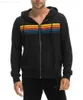 Men's Hoodies Sweatshirts Rainbow Stripe Long Sleeve Sweatshirt Zipper Pocket Coat Spring Autumn Casual Fashion Jacket L230727