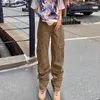 Jeans feminino folgado cintura alta mulher anos 90 streetwear reta calça cargo casual mãe namorado calças jeans perna larga capri 2023