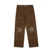 Męskie dżinsy harajuku patchwork list gwiazdy haftowe rozryte męskie dżinsowe spodnie proste retro zmyte duże streetwearne jeansy 230726