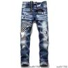 Calças masculinas de marca européia italianas slim dsq jeans com zíper azul buraco lápis calças jeans masculinas