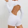 Aktive Sets Nahtlose Yoga-Overalls Frauen Weiß Langarm Aushöhlen Rückenfrei Einteiliges Set Fitness Pfirsich Hüftheben Gym Sportbekleidung