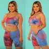 Women's Tracksuits Womens Tie-Dye Sexy Sling Vest Yoga Tops Beachwear High Waist Shorts Sports Set