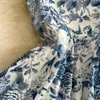 French Hepburn Style Retro Loose A-Line Celadon Tryckt Suspender Dress Beach Holiday kjol