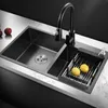 Pia de cozinha de aço inoxidável nano preto 304 lavatório de vegetais para instalação doméstica com acessórios de drenagem de torneira de cozinha montagem superior
