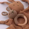 Gift Sets 5 Pcs Infants Feeding Bib Wooden Crochet Rattle Teether Appease Towel Pacifier Chain Clip Baby Toys Set Shower Gifts 230726