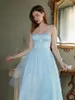 Party Dresses Pleats Tulle Princess Dress A-line Spaghetti Straps Blue -Length Prom Homecoming Graduation Robes De Cocktail Ball Gown