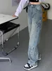 Мужские джинсы Geekeep y2k Star Patchwork Jeans Женская уличная одежда с низким подъемом джинсовой джинсовой брюки.