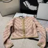 Designer fashion women's coat heavy stitching beaded collocation color high street crewneck retro casual slim knit cardigan