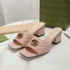 Designer Women Slippers Mid G Heel luxury Leather Fashion Sexy Embroidered Summer Chunky Heel Sandals 5.5cm Size 35-42