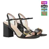 Sandálias de salto alto Designer Womens Couro Mid Saltos Mulheres Horsebit Sandália Tornozelo Fivela Sola de Borracha Mules Salto Alto Verão Praia Sexy Sapatos de Casamento com Caixa