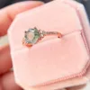 Bröllopsringar Luxyimagic Natural Moss Agate Gemstones Ring for Women Solid 925 Sterling Silver Korean Trendy Hexagon Engagement Jewel 230726