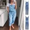 Dress Helisopus New Soft Denim Women Jumpsuit High Waist Solid Color Loose Denim Pants Jeans Loose Drawstring Overalls