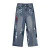 Jeans pour hommes Houzhou surdimensionné graphique jean Y2k hommes déchiré jean pantalon avec imprimé bleu denim pantalon mâle punk japonais streetwear hip hop 230727