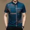 Men's Polos Summer T Shirts for Men Short Sleeve Turn-down Collar Letter Printing Button Striped Polo Tees Fashion Pullover Tops 230727