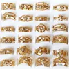 Wedding Rings 30pcs/lot Stainless steel opening fashion carved ring men and women golden wedding jewelry party gift accessories 230726