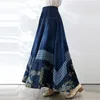 Röcke Frau 2023 Böhmen Weibliche Kleidung Casual Retro Vintage Loch Floral frauen Big Hem Denim Jeans A-Line Print Maxi elegante