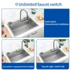 Kitchen Sink 304 Rostfritt stål Stort enstaka spår med multifunktion Touch Waterfall kran för kökrenovering