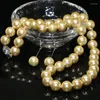 Ketting Oorbellen Set Licht Geel 10mm Gesimuleerde parel Shell Vrouwen Elegante Groothandel Prijs Sieraden 18 inch B2332