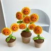 Dekorativa blommor Solrosblommor Hand Sticked Immortal Flower Crochet Potted Bouquet Plant Gift 230726