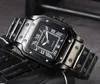 Iced Out Square Roman Tank Dial Watch Hip Hop Solid Fine Steel Steel Mens Move Movement Movement Clock Business No-mechanical Watches Montre de Luxe Gifts