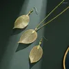 Collier boucles d'oreilles ensemble Unique filigrane mariage pour femmes or argent couleur naturel vraie feuille chaîne longue bijoux cadeau