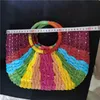 Borse da sera Boemia Colori a contrasto colorati Borsa da donna in paglia intrecciata a mano Manico tondo a forma di mezzaluna Borsa da donna Summer Beach 230726