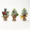 Decoraciones navideñas Mini Tree Table 8 Pequeños árboles artificiales con bayas rojas Pine Cone Greenery Centro de mesa para el hogar Offic Dho7X