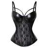 Bustiers & Corsets Sexy Corset Steampunk Gothic Leather Black Lace Lingerie Flower Marseille 6XL Excessive Costume250n