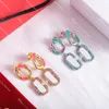 Party Ear Loop Women Crystal Earrings with Box Letter Diamond Stud Hollow Personality Eardrop for Gift