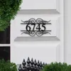 装飾的なオブジェクトの置物置物パーソナライズされたブラックメタルアドレスプレートサインカスタムハウスナンバーホームドアの壁の屋外プラーク飾る12 16 20インチ230727
