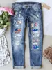 Jeans pour femmes Hommes déchirés High Street Drapeau américain Imprimer Denim Pantalons Femmes Mode Hip Hop Tendance Casual Pantalons longs droits