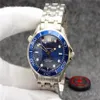 OM Automatic Mechanical 42mm Herren Uhren Watch Black Blue Dial mit Edelstahlarmband Rotatable Lünette 2713