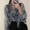 Kvinnors blusar Skjortor Skjortor Kvinnor Fashion Tie Dye Harajuku Gothic Top Korean Loose Casual Clothes Sol-Profow Embroidery All-Match Summer Holiday 230727