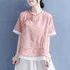 Ethnische Kleidung 2023 Traditionelle chinesische Vintage Qipao Bluse Frauen Zen Shirt Retro Baumwolle Leinen Blumenstickerei Service