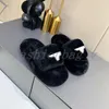 Designer Compass Women Plush Slippers Furry Slide Fashion Warm Slippers Thick Sole Elevated Slippers Baroque Style With Box