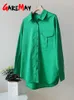 Kvinnors blusar Skjortor Spring Women's Cotton Shirt 100% Overize Long Sleeve Top Basic Elegant Women Bluses Vintage Green Shirt for Women Button 230727