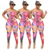 Dwuczęściowe spodnie kobiet Y2K poza ramionami Bodycon Jumpsuits for Party Women One krawat nadrukowane rompers koronkowe stroje bandaża bez ramiączek