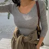 Damska koszulka śrubowa t-shirt Kobiety jesienne długi rękaw podstawowe bawełniane koszulki w stylu koreańskie ubrania szczupłe koszulki femme camiseta mejr 230727