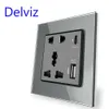 Wtyczki inteligentnej zasilania Delviz Power 2100 mA USB Gułodowa Kryształ Panelu szklane 13A Universal Jack 18W 4A SMART Szybki ładunek Typ ściany C Gniazdo interfejsu HKD230727