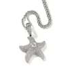 Hip Hop Iced Out Zircon Diamond Starfish Pendant with Rope Chain Gold Silver Plated Pentagram Pendant Necklace for Men Women