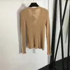 Seksi V Boyun Sweaters Tees Dişileri Örgü Üstler Düğme Tişört Tişört Khaki Uzun Kollu Kadın Sweaters Elastik Plus Tees Giyim