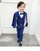 Byxor Flower Boys Prom Party Formal Tuxedo Boys Suit For Weddings Blazer Vest Pants Children School Host Dance Performance Costume