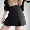 Shorts femininos terno de verão preto culottes saias femininas cintura alta fenda reta justo estiramento espólio 2023 roupas femininas