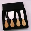 4pcs/set Oak Wood Wooden Handle Knife Fork Shovel Kit Stainless Steel Butter Spreader Graters For Cutting Baking Chesse Board Tool