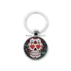 Keychains Lanyards Mexico Sugar Skl Keychain Folk Art Pattern Day Of The Dead Glass Round Key Chain Handmade Halloween Ring Drop Del Dhn3C