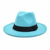Berets Unisex Spring Solid Color Single Side Wool Felt Jazz Fedora Hats Elegant Men Women Wide Brim Panama Trilby Cap Wholesale