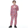 Suits Boys Suit Union Jack Patriotic Giyim Seti Çocuklar İngiltere Bayrak Resmi Beyefendi Parti Kıyafetleri Klasik Ceket Pantolon Tie 3pcs 230726