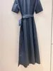 ヨーロッパのファッションブランドスタンドカラー半袖の非対称ドレープレースアップレトロスタイルのドレス