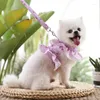 Halsbanden Kat Harnas Leiband Set Verstelbaar Kant Bloemen Gedrukt Huisdier Vest Leuke Kleding Puppy Mesh Accessoires