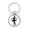 Keychains Lanyards Love Dancing Dance Girl Ballet Beauty Glass Cabochon Keychain Bag Car Key Rings Holder Sier Plated Chains Men Wom Dhnde